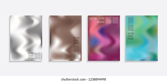 Modern covers with gradient wavy shapes. Futuristic minimal design with a multi-colored bionic background. A4 format. Eps10 vector. For poster, layout, placard, grunge paper, card, book.