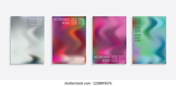 Modern covers with gradient wavy shapes. Futuristic minimal design with a multi-colored bionic background. A4 format. Eps10 vector. For poster, layout, placard, grunge paper, card, book.