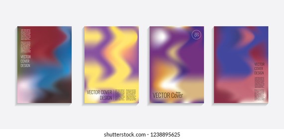 Modern covers with gradient wavy shapes. Futuristic minimal design with a multi-colored bionic background. A4 format. Eps10 vector. For poster, layout, placard, grunge paper, card, book.