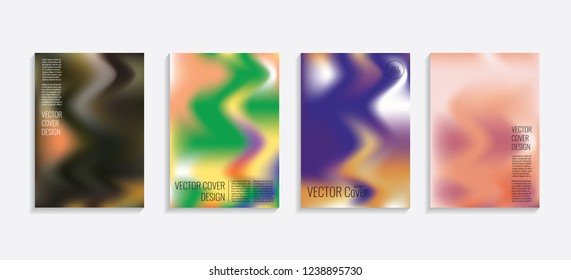Modern covers with gradient wavy shapes. Futuristic minimal design with a multi-colored bionic background. A4 format. Eps10 vector. For poster, layout, placard, grunge paper, card, book.