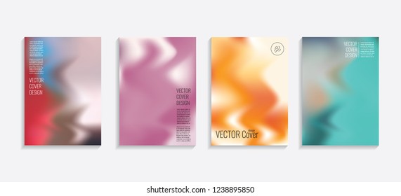 Modern covers with gradient wavy shapes. Futuristic minimal design with a multi-colored bionic background. A4 format. Eps10 vector. For poster, layout, placard, grunge paper, card, book.