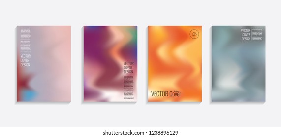 Modern covers with gradient wavy shapes. Futuristic minimal design with a multi-colored bionic background. A4 format. Eps10 vector. For poster, layout, placard, grunge paper, card, book.