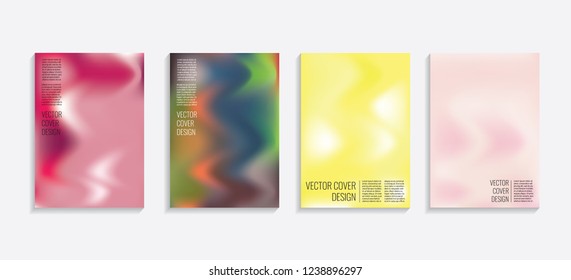 Modern covers with gradient wavy shapes. Futuristic minimal design with a multi-colored bionic background. A4 format. Eps10 vector. For poster, layout, placard, grunge paper, card, book.