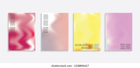 Modern covers with gradient wavy shapes. Futuristic minimal design with a multi-colored bionic background. A4 format. Eps10 vector. For poster, layout, placard, grunge paper, card, book.