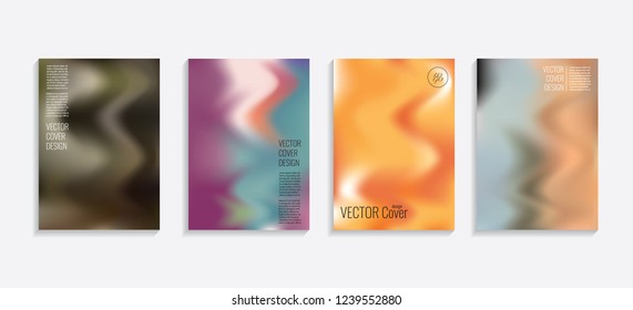 Modern covers with gradient wavy shapes. Futuristic minimal design with a multi-colored bionic background. A4 format. Eps10 vector. For poster, layout, placard, grunge paper, card, book.