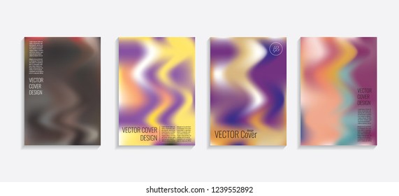 Modern covers with gradient wavy shapes. Futuristic minimal design with a multi-colored bionic background. A4 format. Eps10 vector. For poster, layout, placard, grunge paper, card, book.