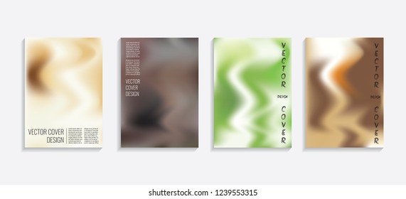 Modern covers with gradient wavy shapes. Futuristic minimal design with a multi-colored bionic background. A4 format. Eps10 vector. For poster, layout, placard, grunge paper, card, book.