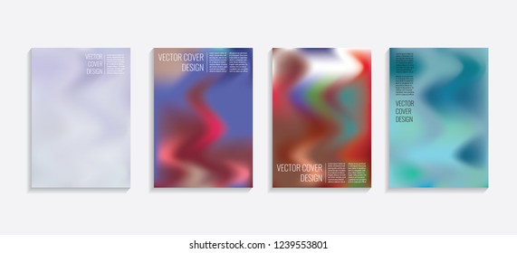 Modern covers with gradient wavy shapes. Futuristic minimal design with a multi-colored bionic background. A4 format. Eps10 vector. For poster, layout, placard, grunge paper, card, book.