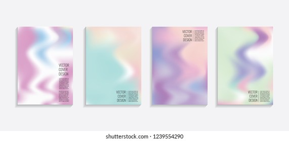 Modern covers with gradient wavy shapes. Futuristic minimal design with a multi-colored bionic background. A4 format. Eps10 vector. For poster, layout, placard, grunge paper, card, book.
