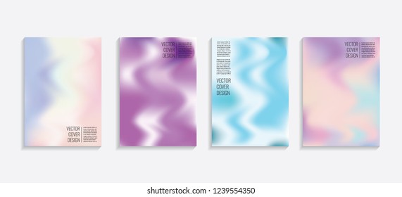 Modern covers with gradient wavy shapes. Futuristic minimal design with a multi-colored bionic background. A4 format. Eps10 vector. For poster, layout, placard, grunge paper, card, book.