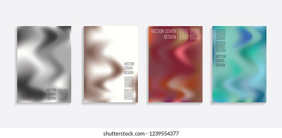 Modern covers with gradient wavy shapes. Futuristic minimal design with a multi-colored bionic background. A4 format. Eps10 vector. For poster, layout, placard, grunge paper, card, book.