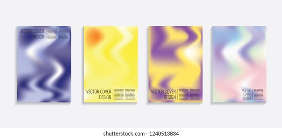 Modern covers with gradient wavy shapes. Futuristic minimal design with a multi-colored bionic background. A4 format. Eps10 vector. For poster, layout, placard, grunge paper, card, book.