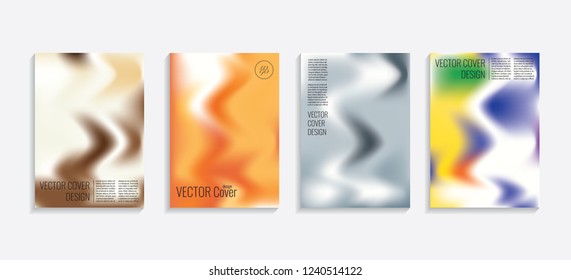 Modern covers with gradient wavy shapes. Futuristic minimal design with a multi-colored bionic background. A4 format. Eps10 vector. For poster, layout, placard, grunge paper, card, book.