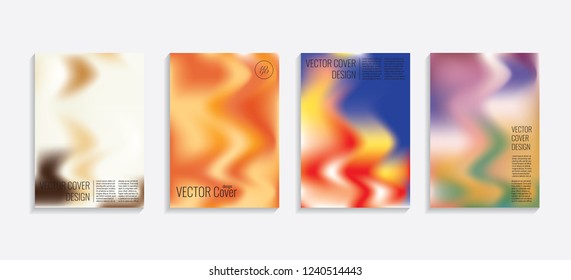 Modern covers with gradient wavy shapes. Futuristic minimal design with a multi-colored bionic background. A4 format. Eps10 vector. For poster, layout, placard, grunge paper, card, book.