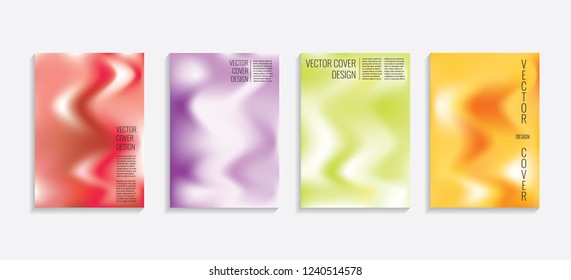 Modern covers with gradient wavy shapes. Futuristic minimal design with a multi-colored bionic background. A4 format. Eps10 vector. For poster, layout, placard, grunge paper, card, book.