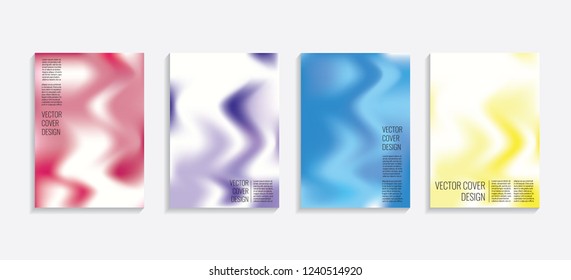 Modern covers with gradient wavy shapes. Futuristic minimal design with a multi-colored bionic background. A4 format. Eps10 vector. For poster, layout, placard, grunge paper, card, book.