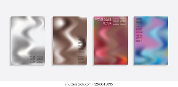 Modern covers with gradient wavy shapes. Futuristic minimal design with a multi-colored bionic background. A4 format. Eps10 vector. For poster, layout, placard, grunge paper, card, book.