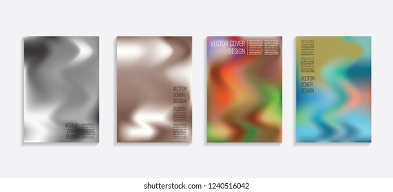 Modern covers with gradient wavy shapes. Futuristic minimal design with a multi-colored bionic background. A4 format. Eps10 vector. For poster, layout, placard, grunge paper, card, book.