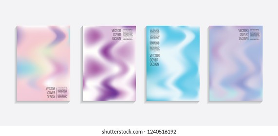 Modern covers with gradient wavy shapes. Futuristic minimal design with a multi-colored bionic background. A4 format. Eps10 vector. For poster, layout, placard, grunge paper, card, book.