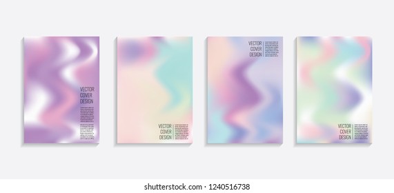 Modern covers with gradient wavy shapes. Futuristic minimal design with a multi-colored bionic background. A4 format. Eps10 vector. For poster, layout, placard, grunge paper, card, book.