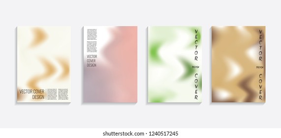 Modern covers with gradient wavy shapes. Futuristic minimal design with a multi-colored bionic background. A4 format. Eps10 vector. For poster, layout, placard, grunge paper, card, book.