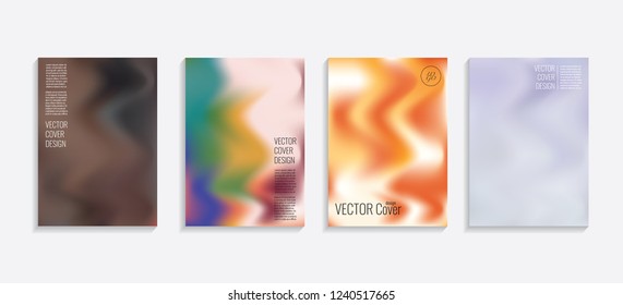 Modern covers with gradient wavy shapes. Futuristic minimal design with a multi-colored bionic background. A4 format. Eps10 vector. For poster, layout, placard, grunge paper, card, book.