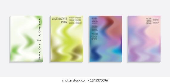Modern covers with gradient wavy shapes. Futuristic minimal design with a multi-colored bionic background. A4 format. Eps10 vector. For poster, layout, placard, grunge paper, card, book.