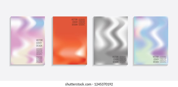 Modern covers with gradient wavy shapes. Futuristic minimal design with a multi-colored bionic background. A4 format. Eps10 vector. For poster, layout, placard, grunge paper, card, book.