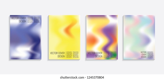 Modern covers with gradient wavy shapes. Futuristic minimal design with a multi-colored bionic background. A4 format. Eps10 vector. For poster, layout, placard, grunge paper, card, book.