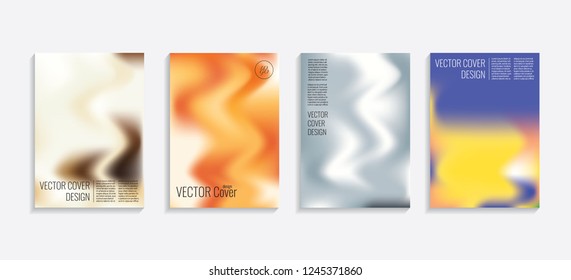 Modern covers with gradient wavy shapes. Futuristic minimal design with a multi-colored bionic background. A4 format. Eps10 vector. For poster, layout, placard, grunge paper, card, book.