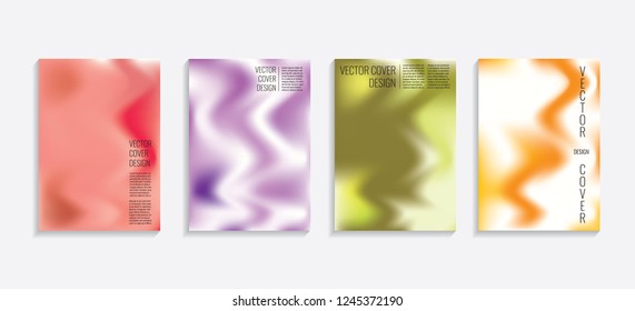 Modern covers with gradient wavy shapes. Futuristic minimal design with a multi-colored bionic background. A4 format. Eps10 vector. For poster, layout, placard, grunge paper, card, book.