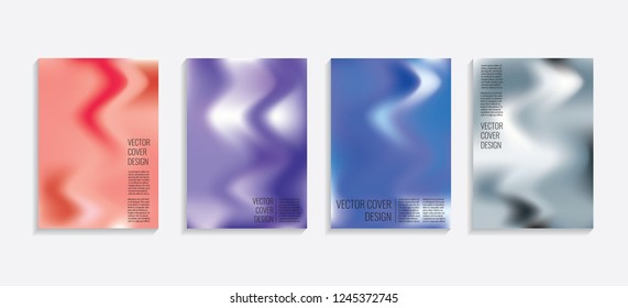 Modern covers with gradient wavy shapes. Futuristic minimal design with a multi-colored bionic background. A4 format. Eps10 vector. For poster, layout, placard, grunge paper, card, book.