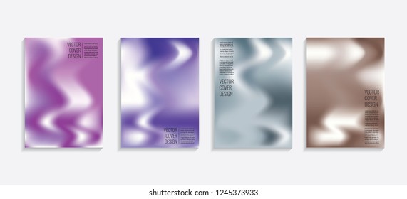 Modern covers with gradient wavy shapes. Futuristic minimal design with a multi-colored bionic background. A4 format. Eps10 vector. For poster, layout, placard, grunge paper, card, book.
