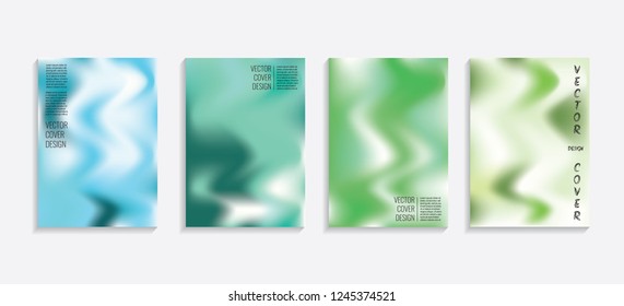 Modern covers with gradient wavy shapes. Futuristic minimal design with a multi-colored bionic background. A4 format. Eps10 vector. For poster, layout, placard, grunge paper, card, book.