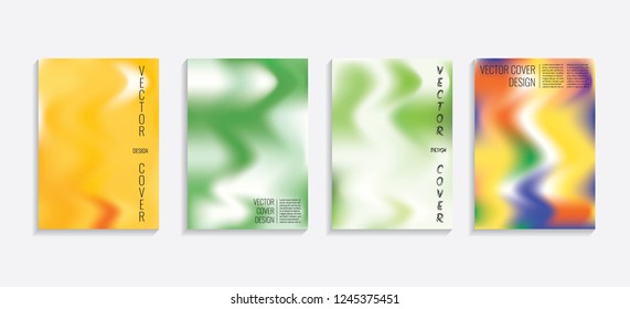 Modern covers with gradient wavy shapes. Futuristic minimal design with a multi-colored bionic background. A4 format. Eps10 vector. For poster, layout, placard, grunge paper, card, book.