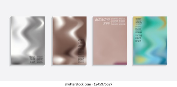 Modern covers with gradient wavy shapes. Futuristic minimal design with a multi-colored bionic background. A4 format. Eps10 vector. For poster, layout, placard, grunge paper, card, book.