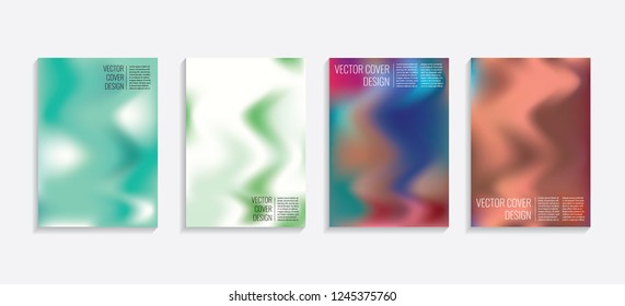 Modern covers with gradient wavy shapes. Futuristic minimal design with a multi-colored bionic background. A4 format. Eps10 vector. For poster, layout, placard, grunge paper, card, book.