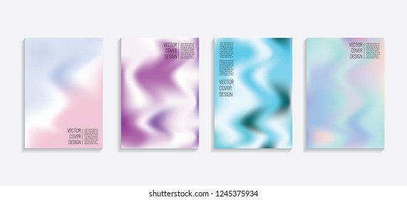 Modern covers with gradient wavy shapes. Futuristic minimal design with a multi-colored bionic background. A4 format. Eps10 vector. For poster, layout, placard, grunge paper, card, book.