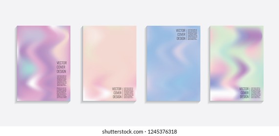 Modern covers with gradient wavy shapes. Futuristic minimal design with a multi-colored bionic background. A4 format. Eps10 vector. For poster, layout, placard, grunge paper, card, book.