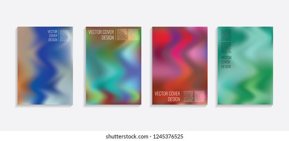 Modern covers with gradient wavy shapes. Futuristic minimal design with a multi-colored bionic background. A4 format. Eps10 vector. For poster, layout, placard, grunge paper, card, book.