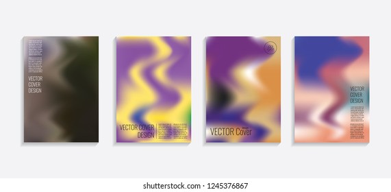 Modern covers with gradient wavy shapes. Futuristic minimal design with a multi-colored bionic background. A4 format. Eps10 vector. For poster, layout, placard, grunge paper, card, book.