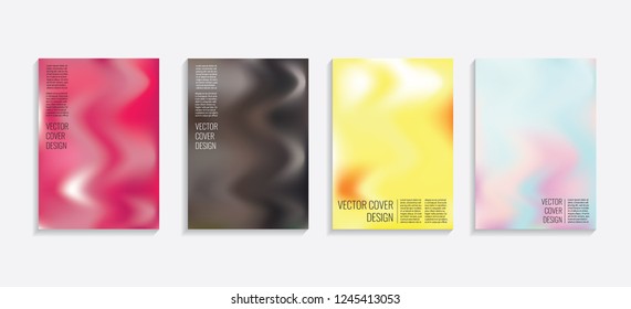 Modern covers with gradient wavy shapes. Futuristic minimal design with a multi-colored bionic background. A4 format. Eps10 vector. For poster, layout, placard, grunge paper, card, book.