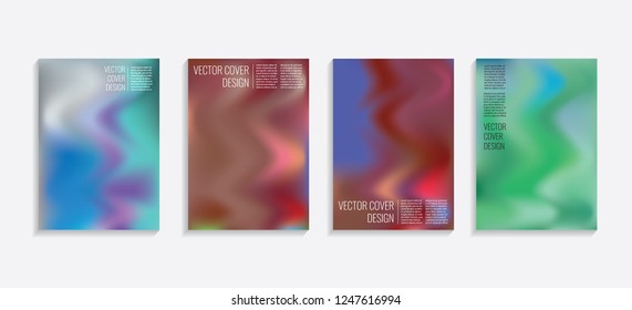 Modern covers with gradient wavy shapes. Futuristic minimal design with a multi-colored bionic background. A4 format. Eps10 vector. For poster, layout, placard, grunge paper, card, book.