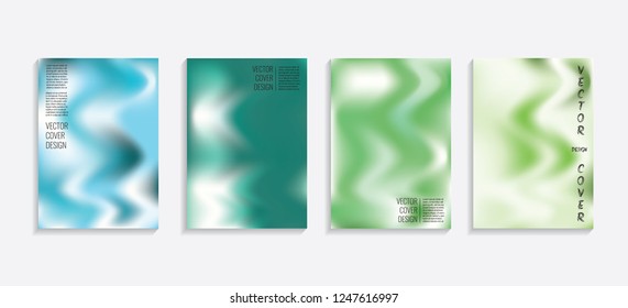 Modern covers with gradient wavy shapes. Futuristic minimal design with a multi-colored bionic background. A4 format. Eps10 vector. For poster, layout, placard, grunge paper, card, book.