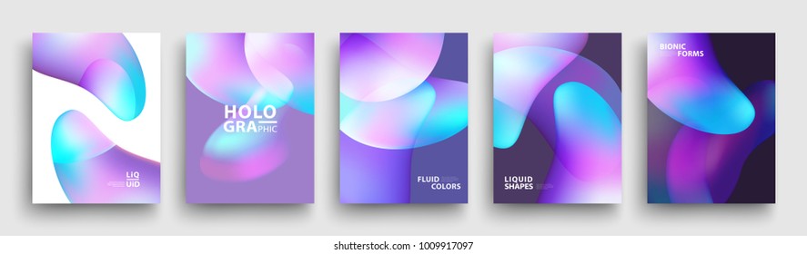 Modern Covers Template Design. Fluid colors. Set of Trendy Holographic Gradient shapes for Presentation, Magazines, Flyers, Annual Reports, Posters and Business Cards. Vector EPS 10