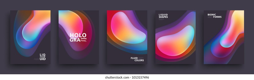 Modern Covers Template Design. Fluid colors. Set of Trendy Holographic Gradient shapes for Presentation, Magazines, Flyers, Annual Reports, Posters and Business Cards. Vector EPS 10