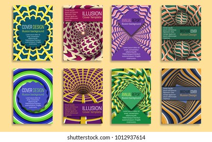 Modern covers templates with optical illusion design elements. Booklet, brochure, annual report, poster dynamic design.