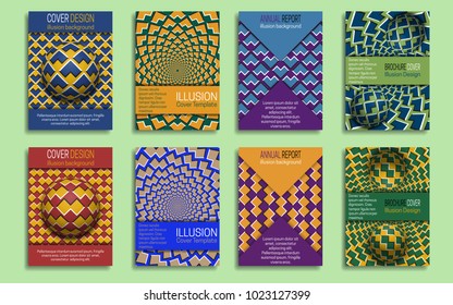 Modern covers templates with optical illusion design elements. Booklet, brochure, annual report, poster dynamic design.