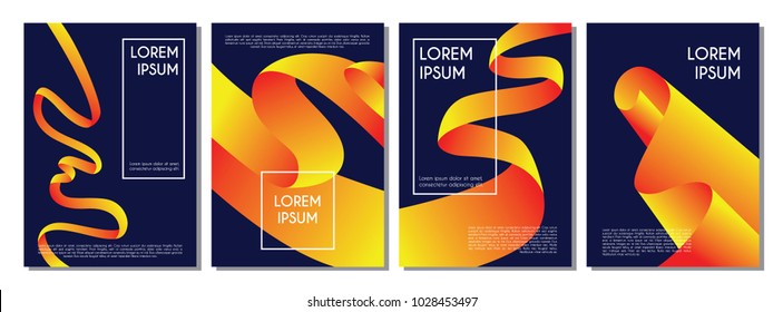 Modern covers with twisting shapes. Trendy minimal design.  Gradient ribbons