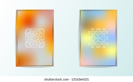 Modern covers vector design. Fluid gradient pattern with outline golden frames. Flyer, poster, menu, book page, presentation concept. Set of fluid backgrounds. Multicolored light covers with logo.